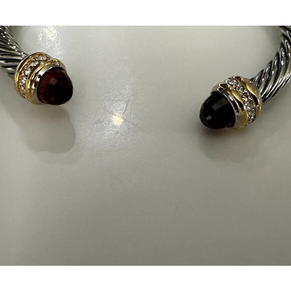 Ladies cuff cable bangle bracelet stackable red stones with crystals at ends New - Picture 6 of 10